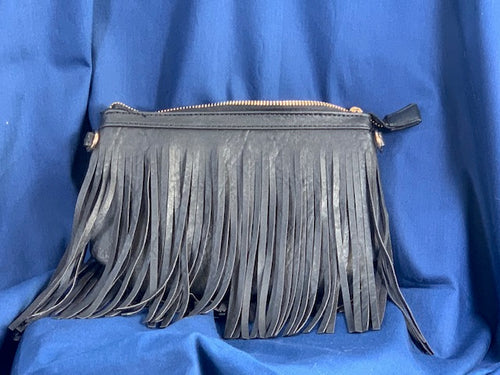 Black fringed suede-style purse